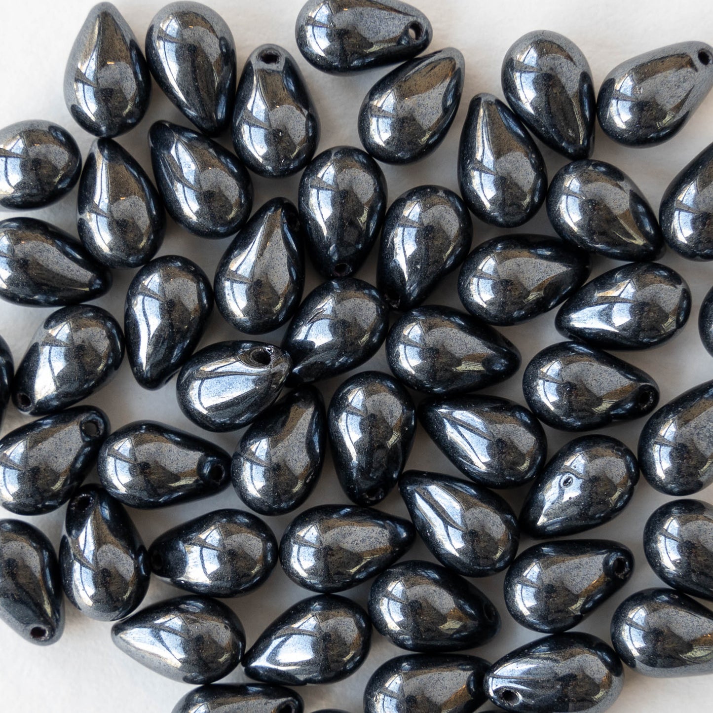 6x9mm Glass Teardrop - Hematite - 50 Beads