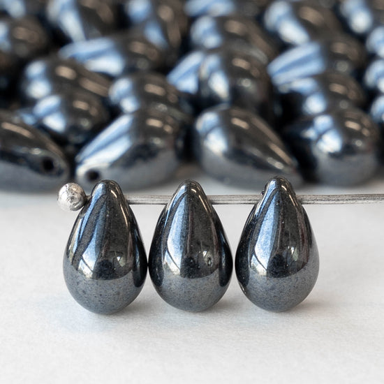 6x9mm Glass Teardrop - Hematite - 50 Beads