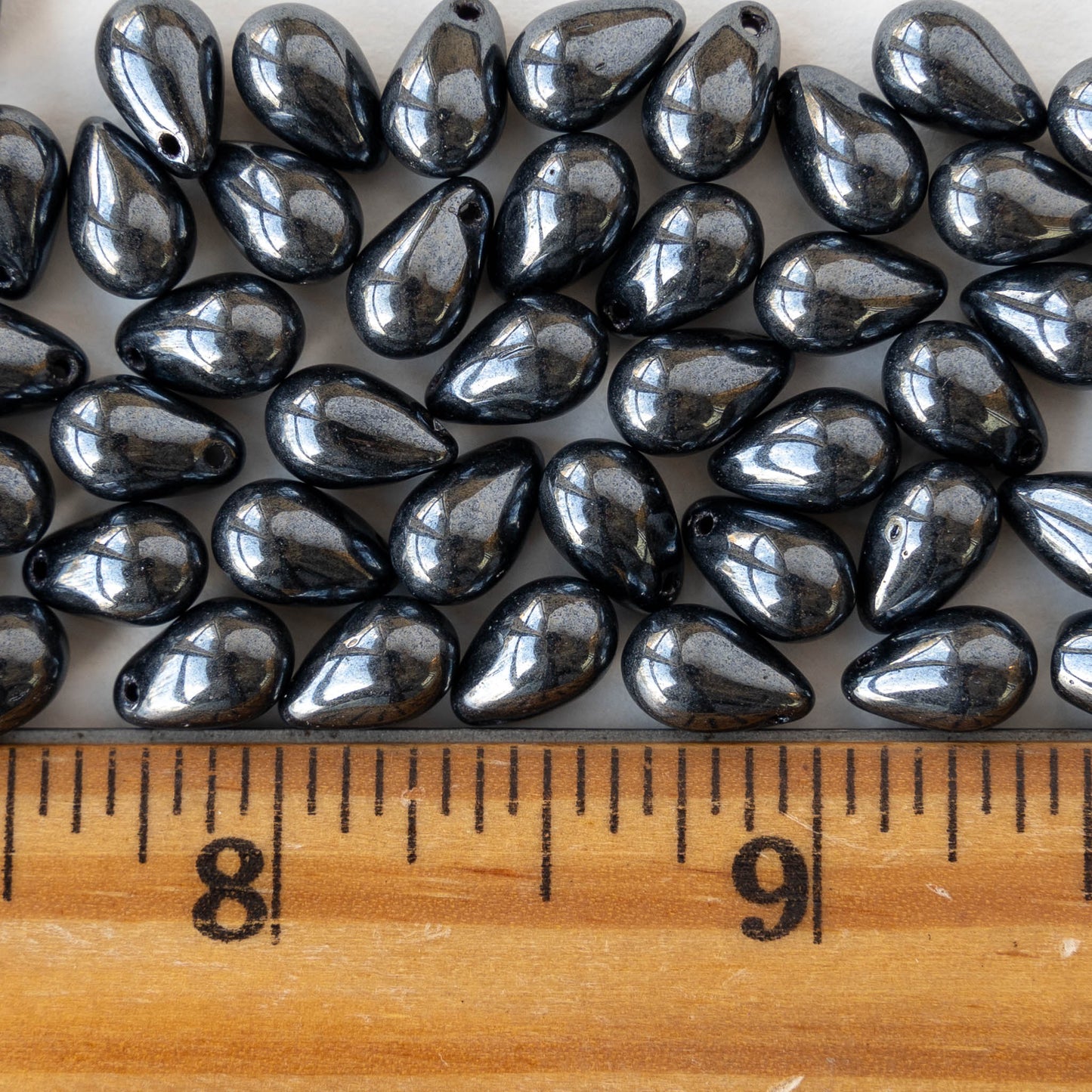 6x9mm Glass Teardrop - Hematite - 50 Beads