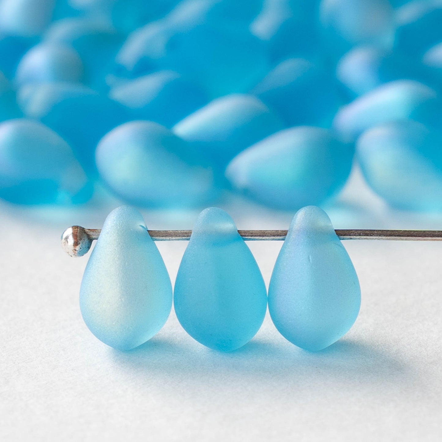 6x9mm Glass Teardrop Beads - Matte Aqua AB - 50 Beads