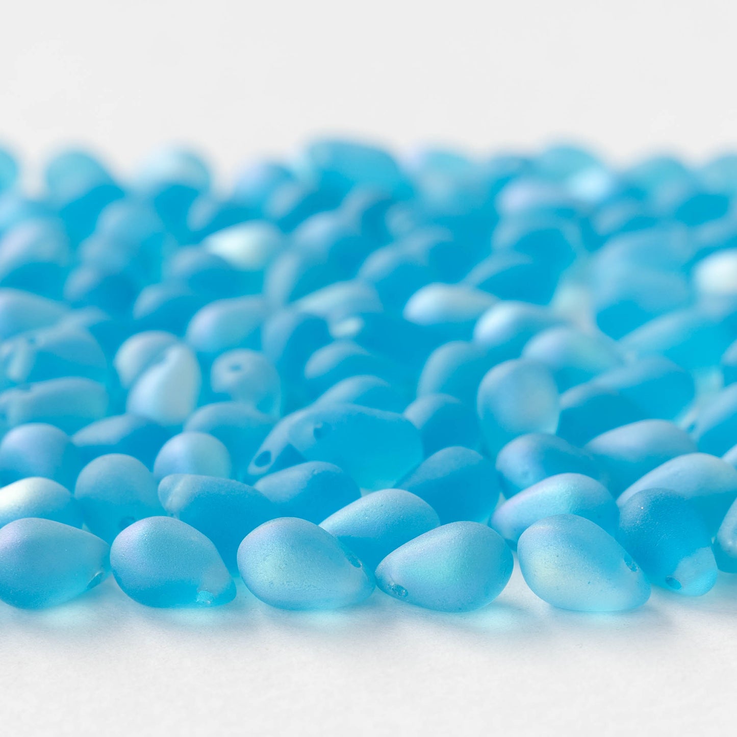 6x9mm Glass Teardrop Beads - Matte Aqua AB - 50 Beads
