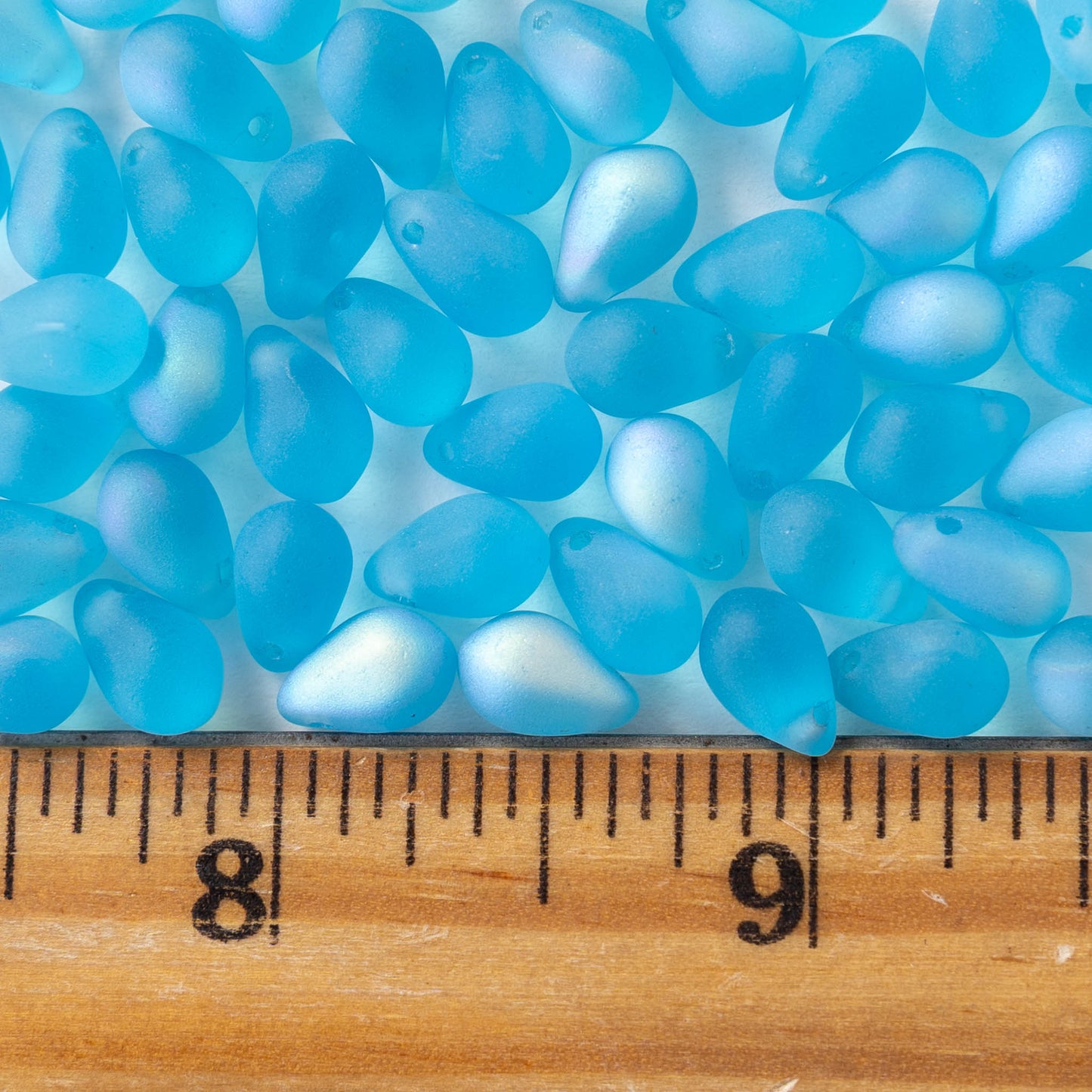 6x9mm Glass Teardrop Beads - Matte Aqua AB - 50 Beads