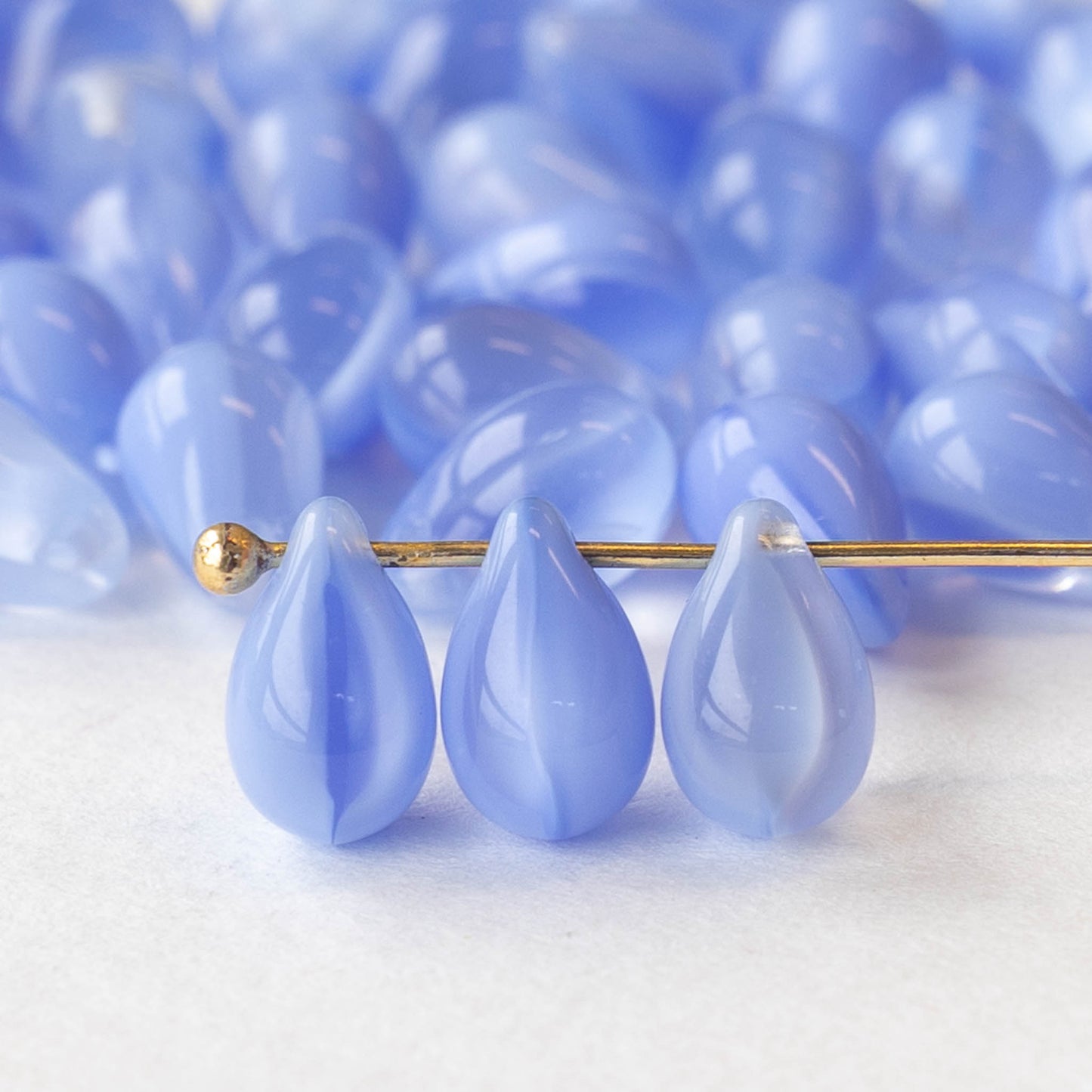 6x9mm Glass Teardrop Beads - Blue Marble - 50 Beads
