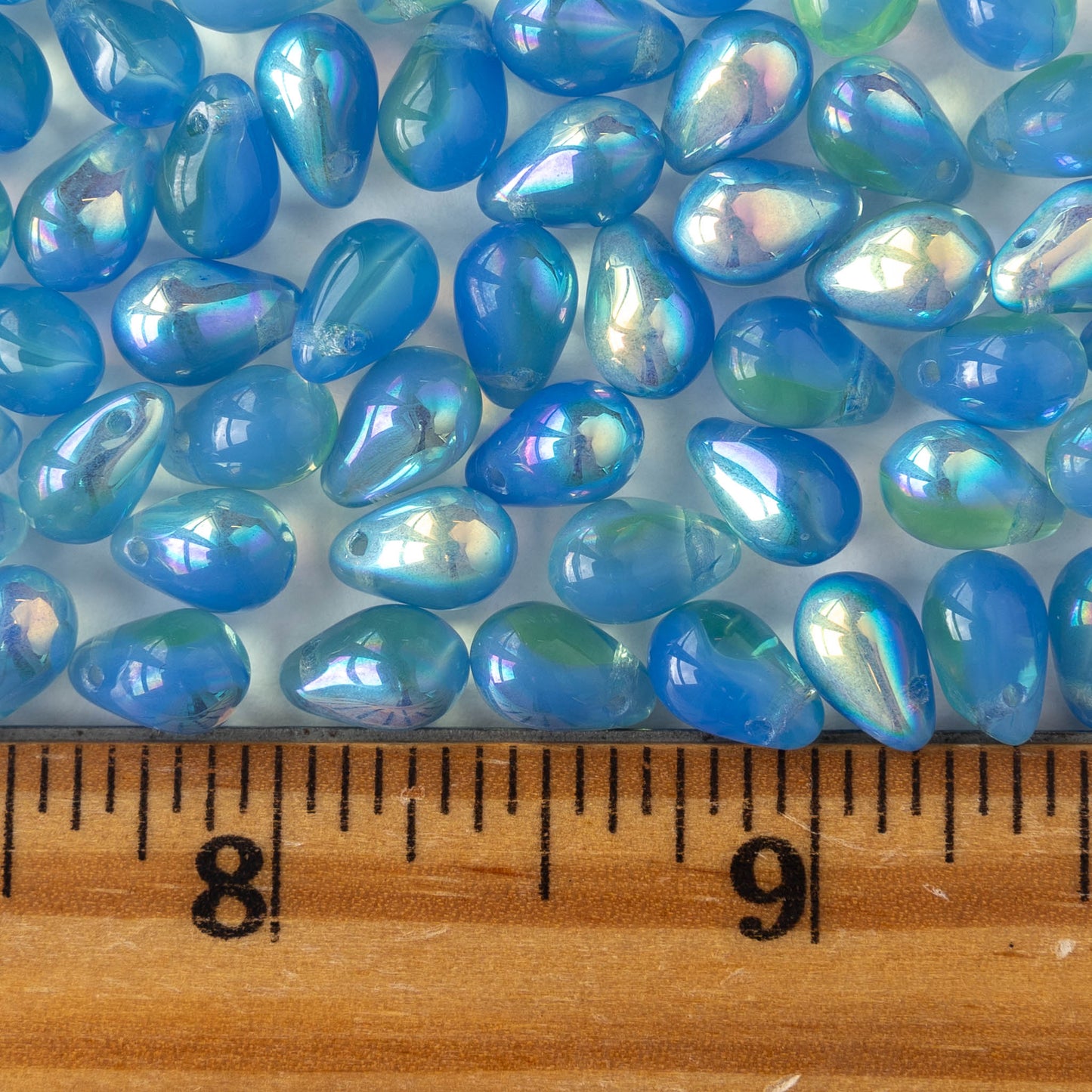 6x9mm Glass Teardrop Beads - Blue and Green AB- 30 Beads