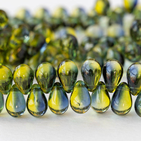 6x9mm Glass Teardrop Beads - Transparent Blue Green Mix - 50 Beads