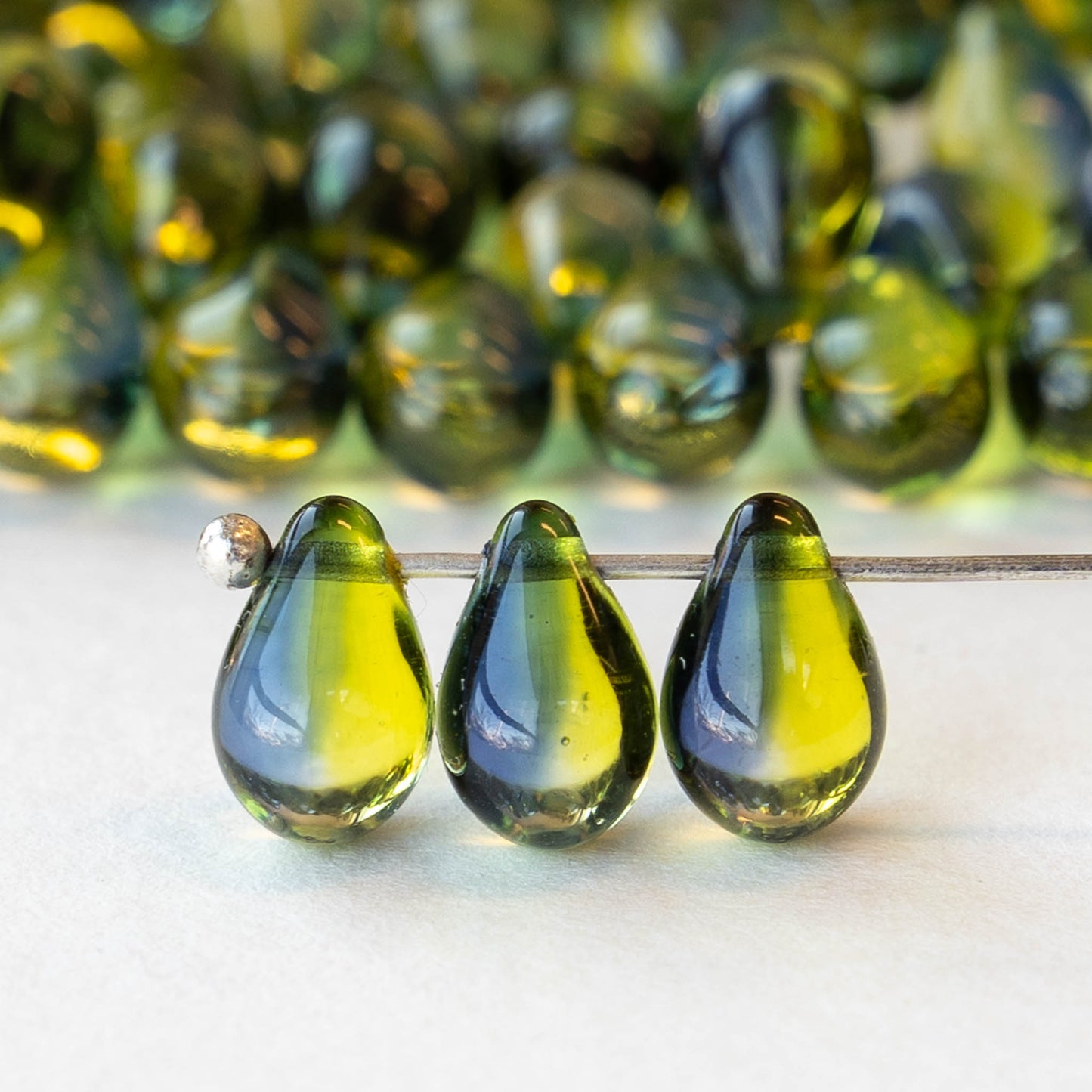 6x9mm Glass Teardrop Beads - Transparent Blue Green Mix - 50 Beads