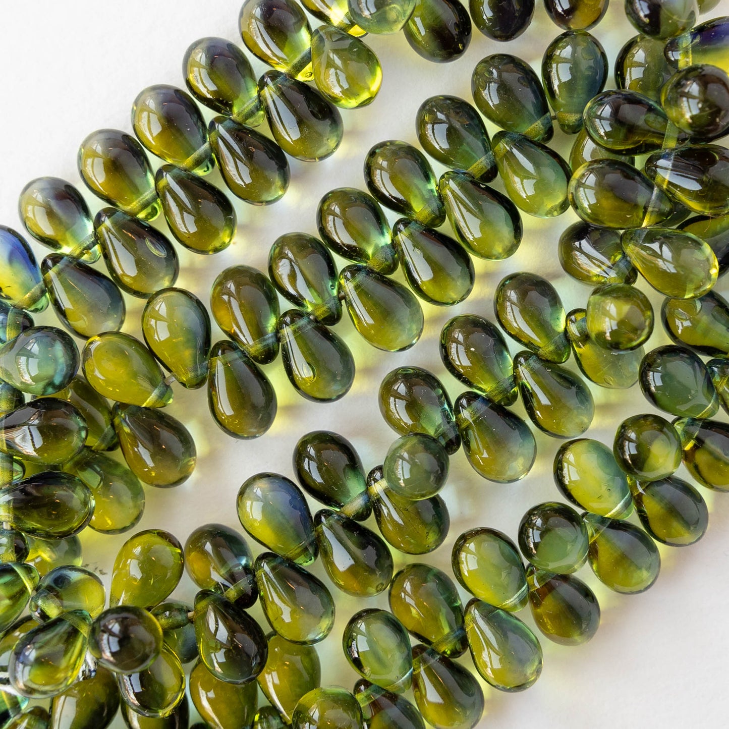 6x9mm Glass Teardrop Beads - Transparent Blue Green Mix - 50 Beads