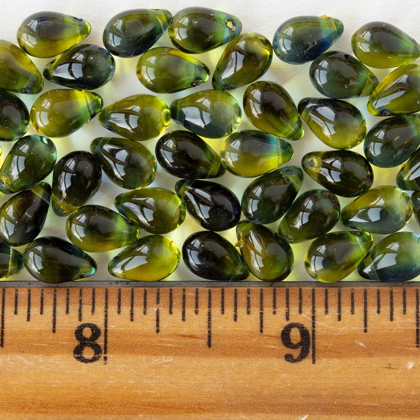 6x9mm Glass Teardrop Beads - Transparent Blue Green Mix - 50 Beads