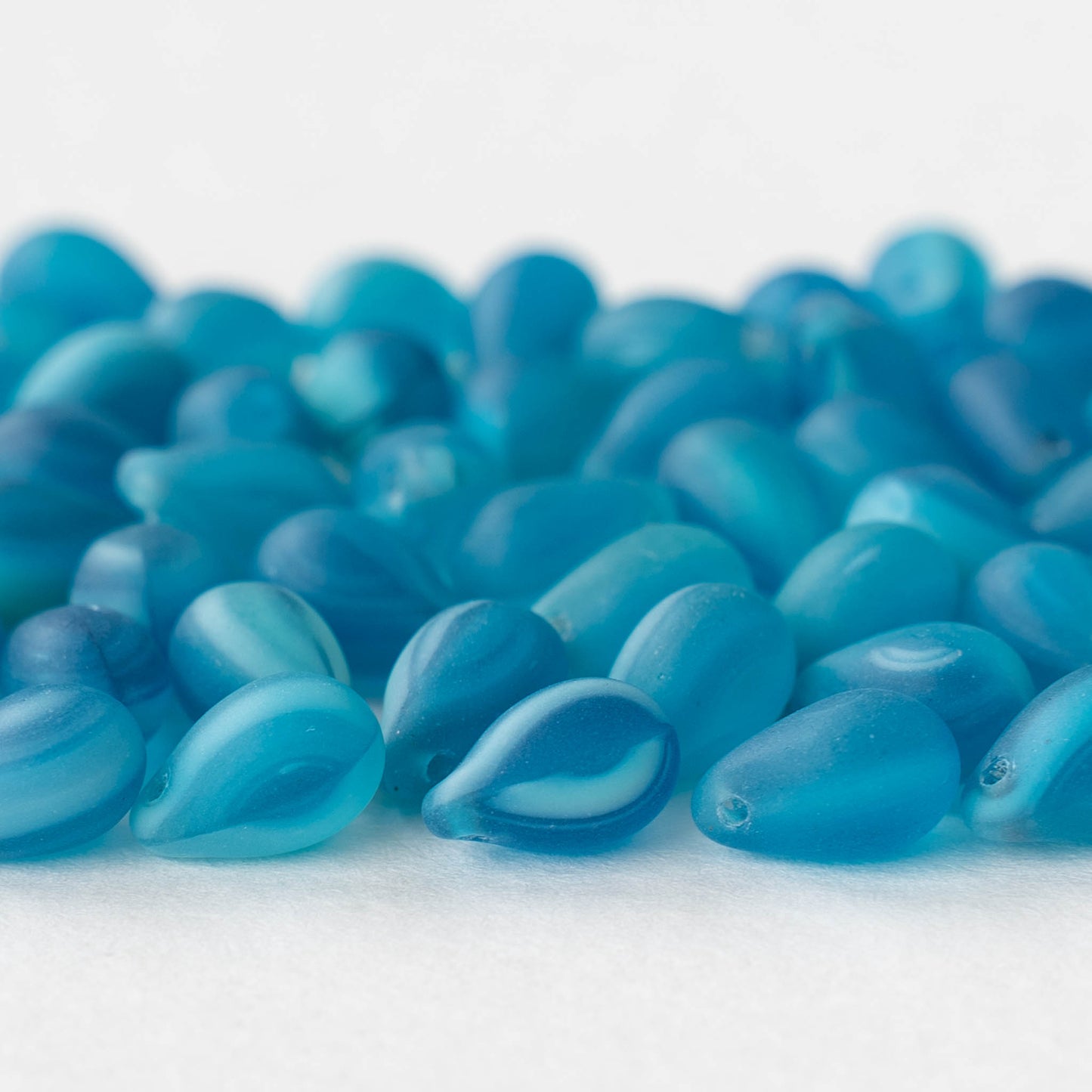 6x9mm Glass Teardrop Beads - Blue Matte Mix - 60 Beads