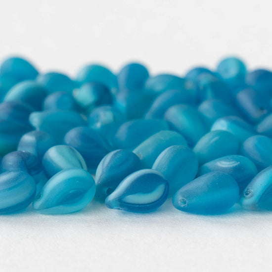 6x9mm Glass Teardrop Beads - Blue Matte Mix - 60 Beads