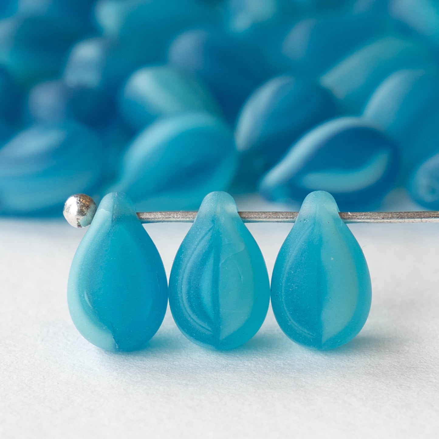 6x9mm Glass Teardrop Beads - Blue Matte Mix - 60 Beads