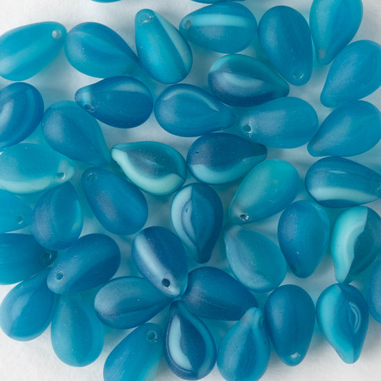 6x9mm Glass Teardrop Beads - Blue Matte Mix - 60 Beads