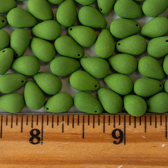 Load image into Gallery viewer, 6x9mm Glass Teardrop Beads - Opaque Green Matte - 30 Beads
