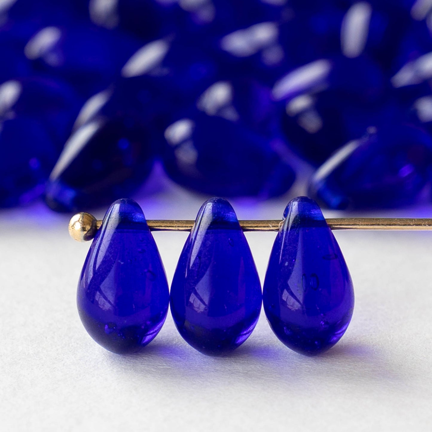 6x9mm Glass Teardrop Beads - Transparent Cobalt Blue - 50 Beads