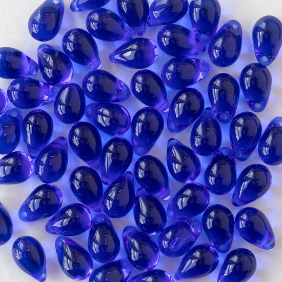 6x9mm Glass Teardrop Beads - Cobalt Blue - 50 Beads