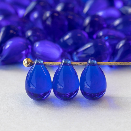 6x9mm Glass Teardrop Beads - Cobalt Blue - 50 Beads