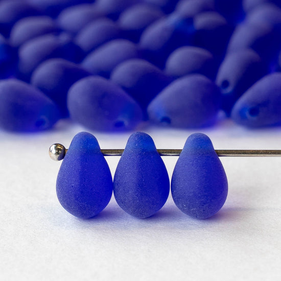 6x9mm Glass Teardrop Beads - Matte Cobalt Blue - 50 Beads