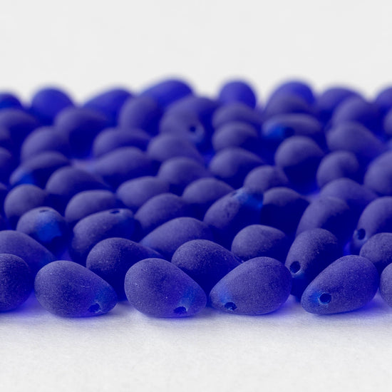 6x9mm Glass Teardrop Beads - Matte Cobalt Blue - 50 Beads