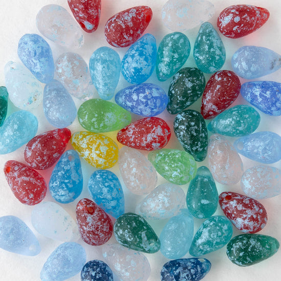 6x9mm Glass Teardrop Beads - Colorful Mix - 30 Beads