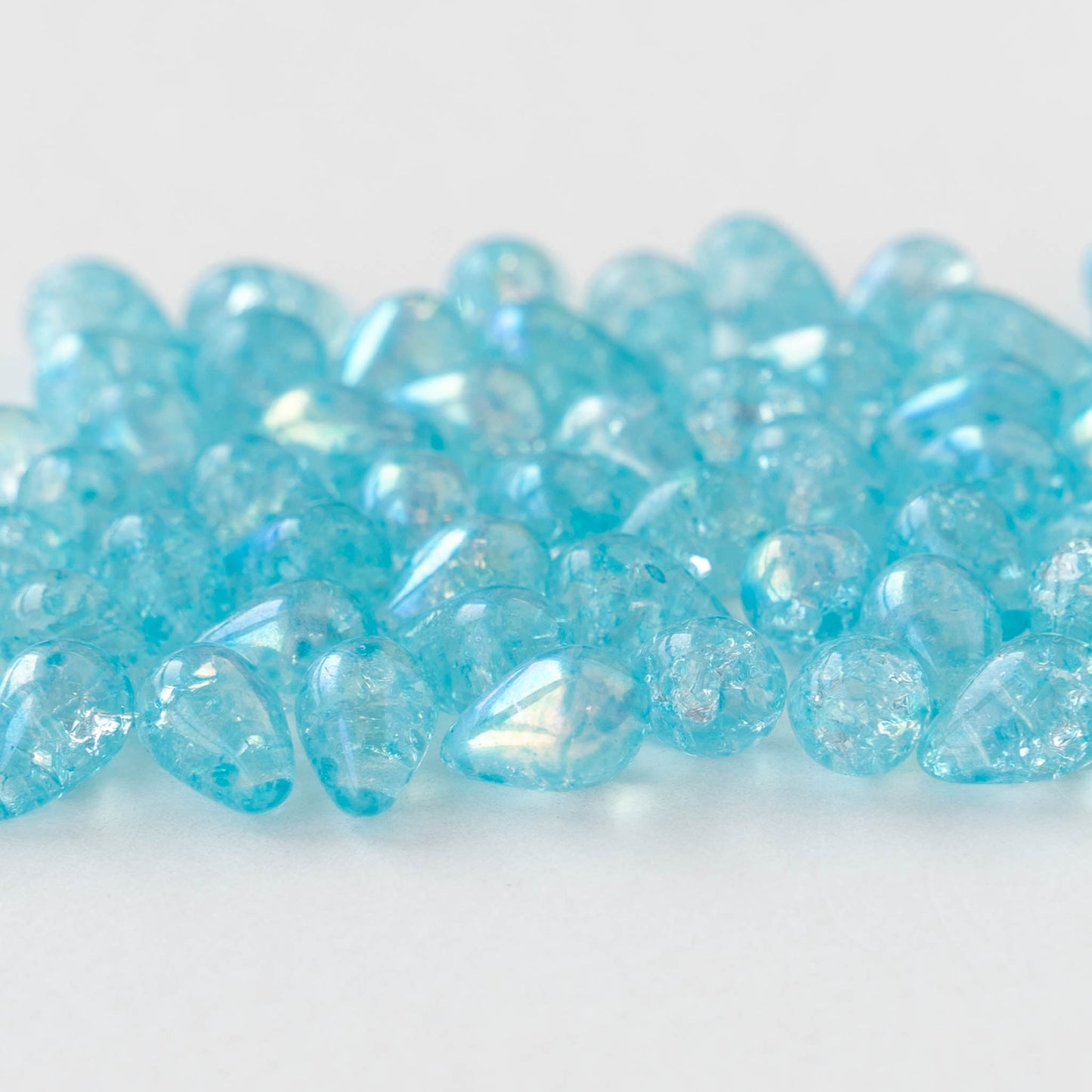 6x9mm Glass Teardrop Beads - Lt. Aqua Crackle  AB- 50 Beads