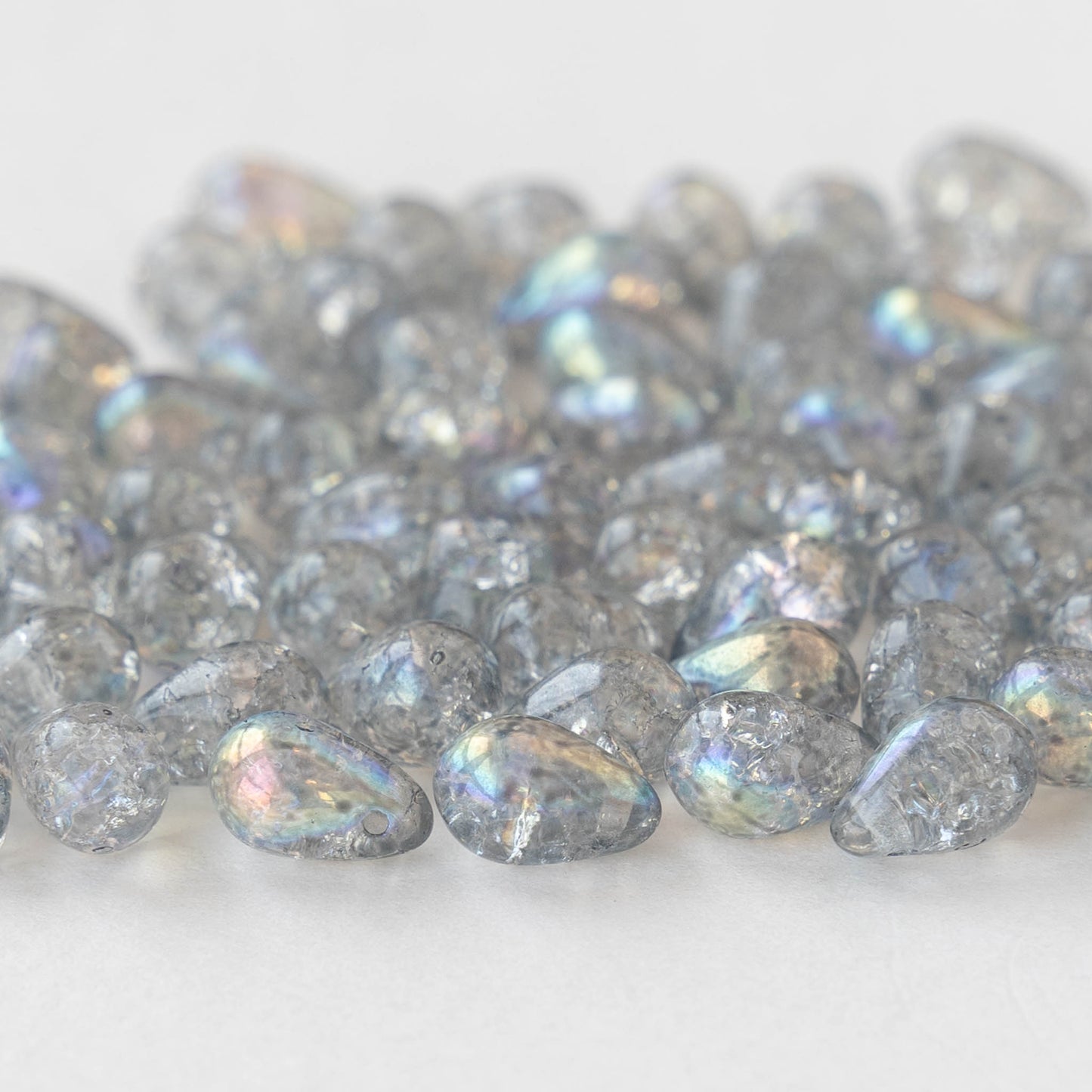 Load image into Gallery viewer, 6x9mm Glass Teardrop Beads - Silver Crystal Crackle  AB- 50 Beads
