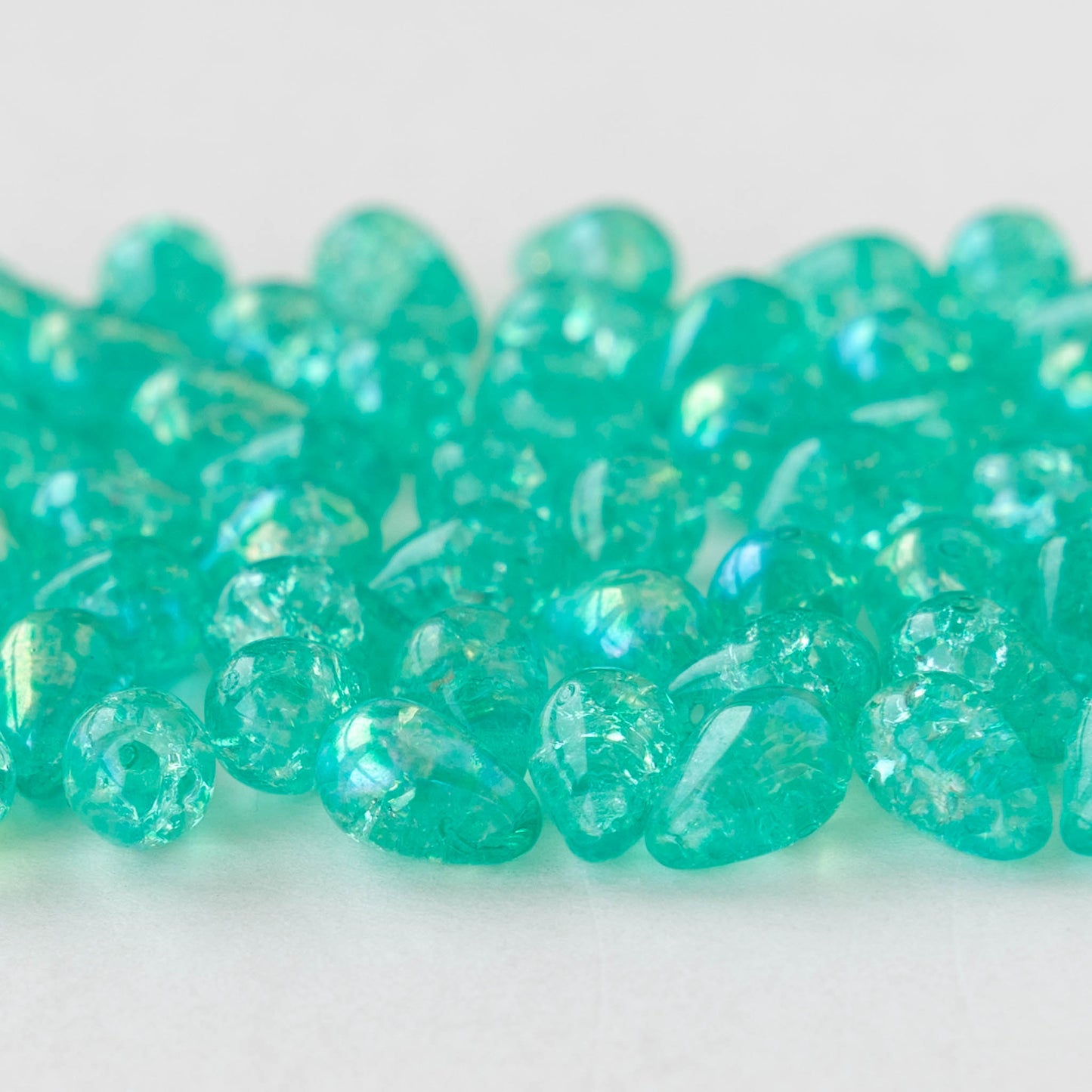 6x9mm Glass Teardrop Beads - Seafoam Green Crackle AB- 50 Beads