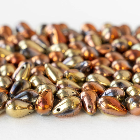 6x9mm Glass Teardrop Beads - Crystal California Gold Rush - 20 Beads