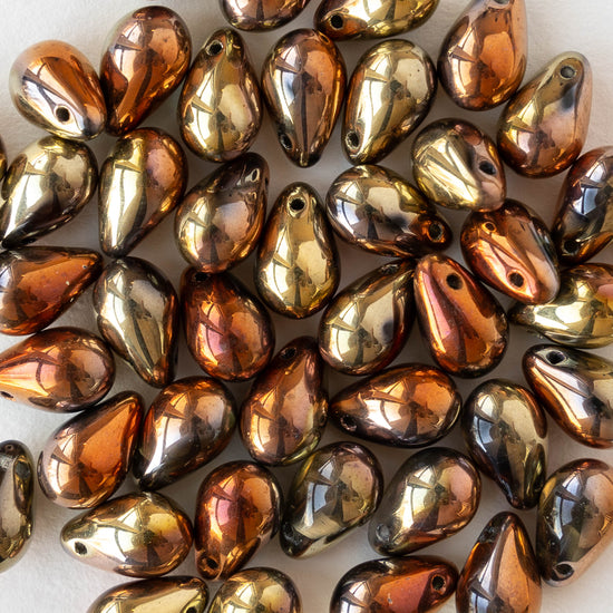 6x9mm Glass Teardrop Beads - Crystal California Gold Rush - 20 Beads