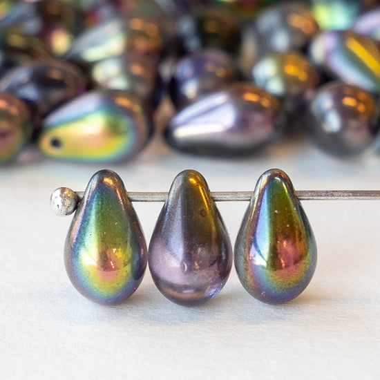 6x9mm Glass Teardrop Beads - Crystal Magic Purple - 25 Beads