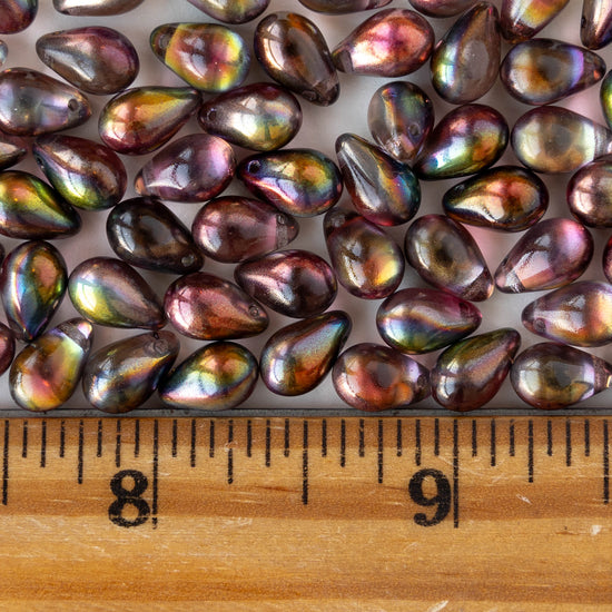 6x9mm Glass Teardrop Beads - Crystal Magic Wine - 25 Beads