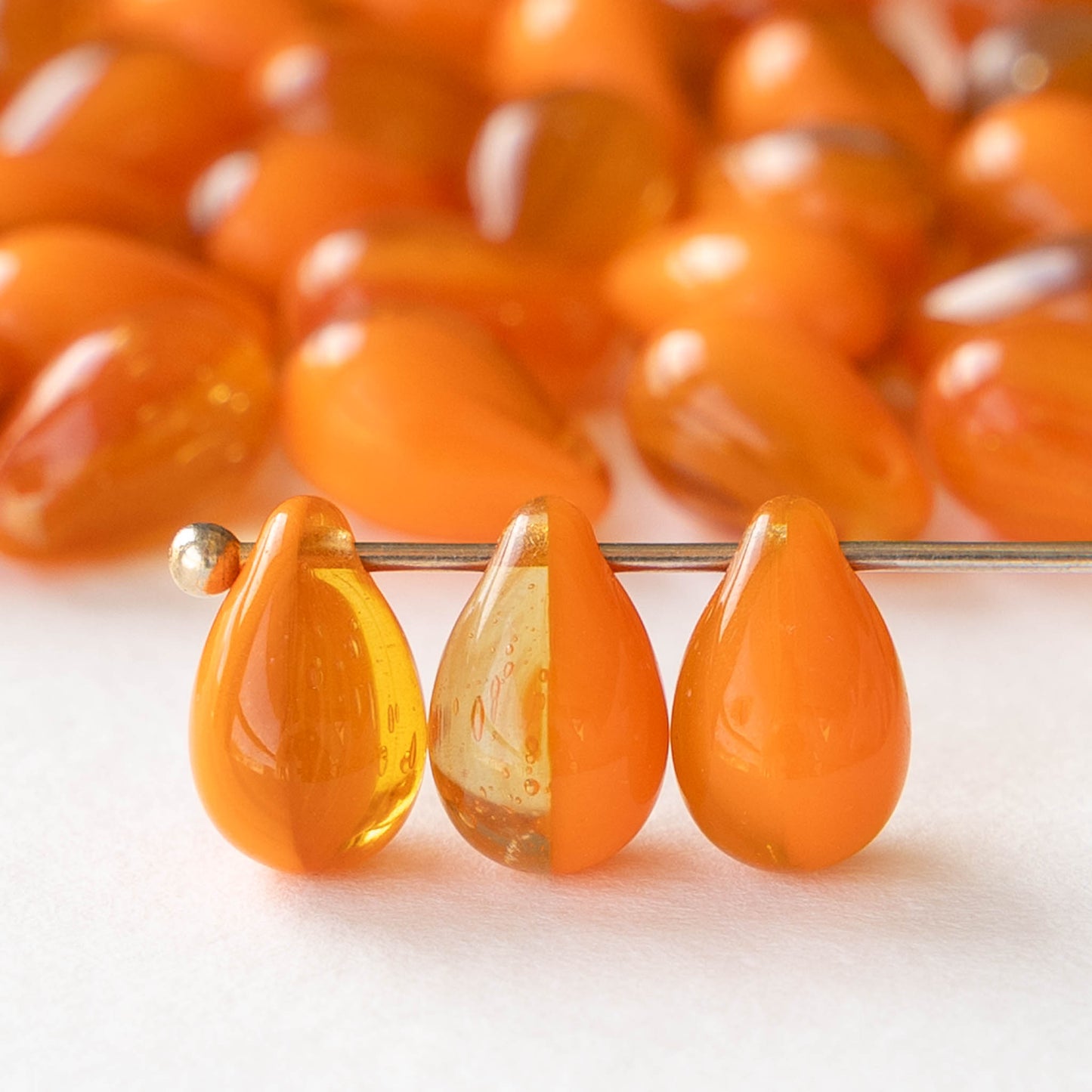6x9mm Glass Teardrop Beads - Crystal Orange Mix - 60 Beads