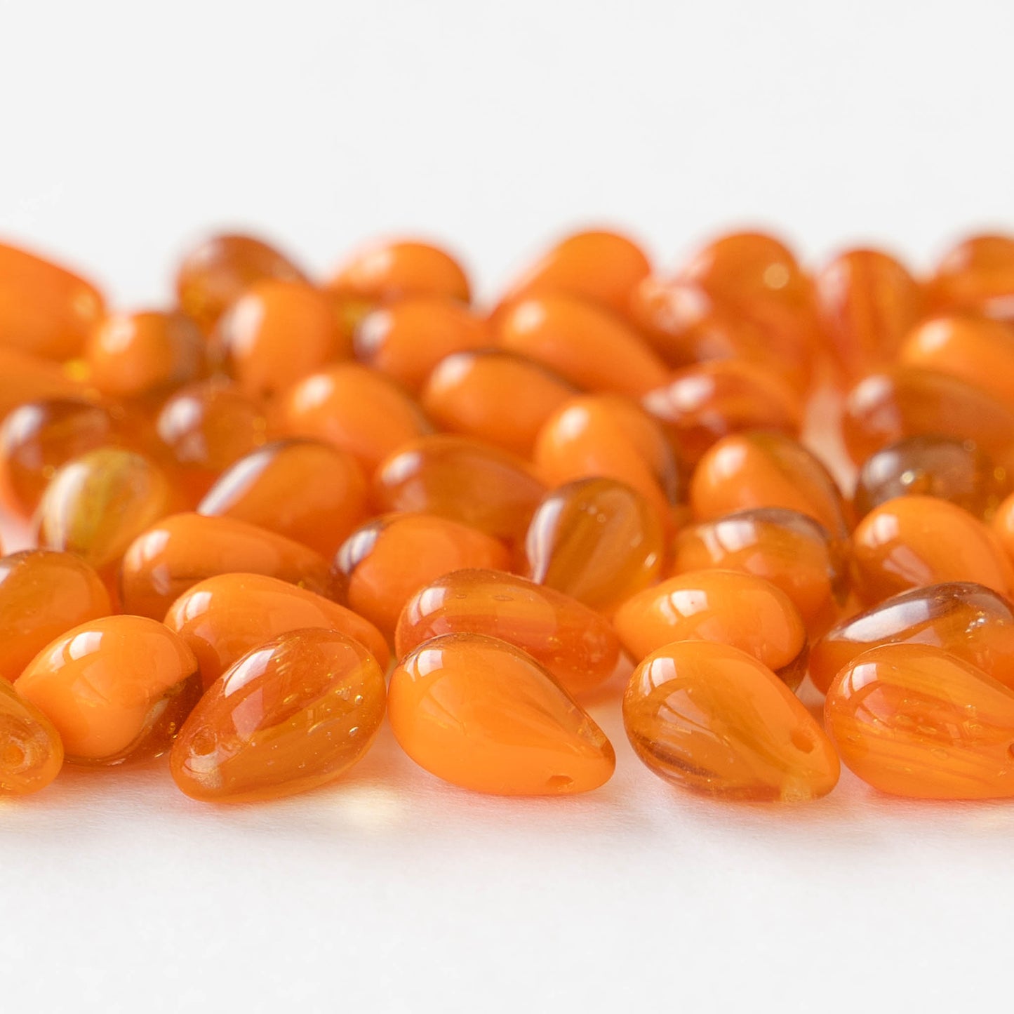6x9mm Glass Teardrop Beads - Crystal Orange Mix - 60 Beads