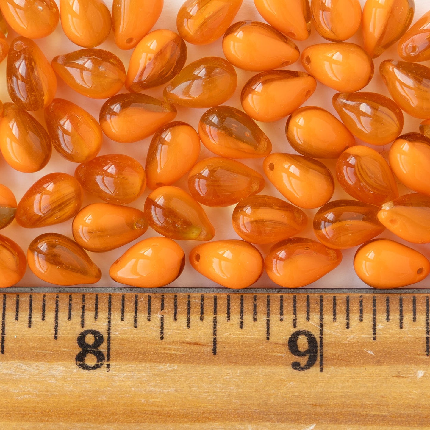 6x9mm Glass Teardrop Beads - Crystal Orange Mix - 60 Beads
