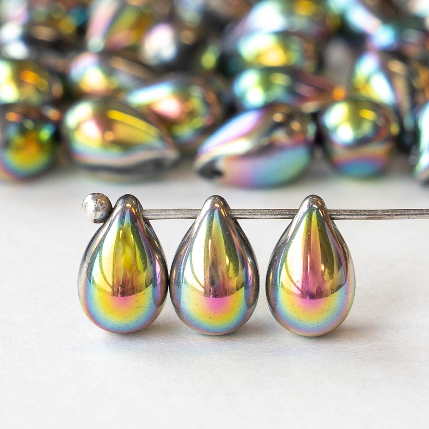 6x9mm Glass Teardrop Beads - Crystal Silver Magic - 30 Beads