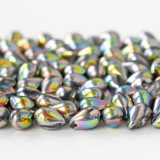 6x9mm Glass Teardrop Beads - Crystal Silver Magic - 30 Beads