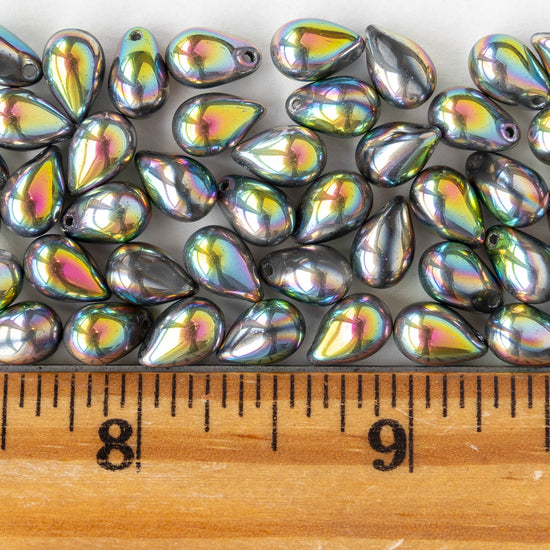 6x9mm Glass Teardrop Beads - Crystal Silver Magic - 30 Beads
