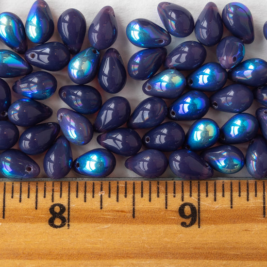 6x9mm Glass Teardrop Beads - Purple AB - 30 Beads