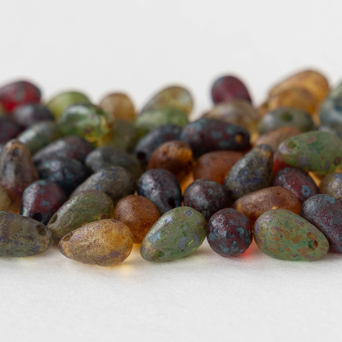6x9mm Glass Teardrop Beads - Picasso Mix - 30 Beads