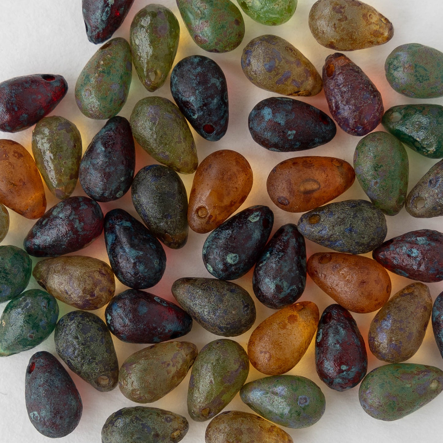 6x9mm Glass Teardrop Beads - Picasso Mix - 30 Beads