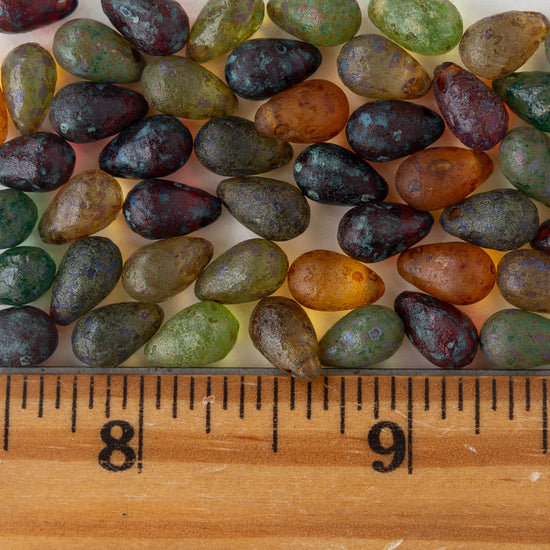 Load image into Gallery viewer, 6x9mm Glass Teardrop Beads - Picasso Mix - 30 Beads
