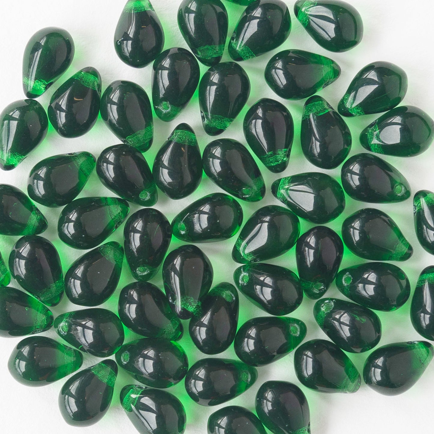 6x9mm Glass Teardrop Beads - Emerald Green - 50 Beads