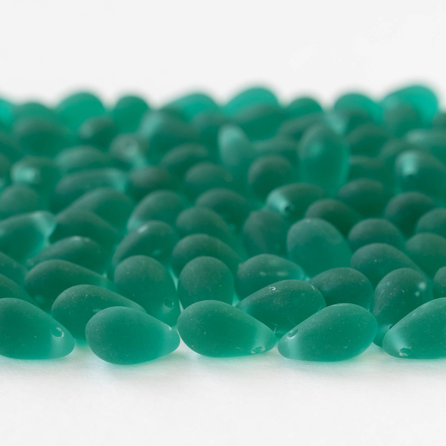 6x9mm Glass Teardrop Beads - Matte Emerald - 50 Beads