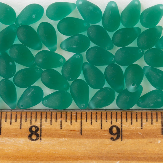 6x9mm Glass Teardrop Beads - Matte Emerald - 50 Beads