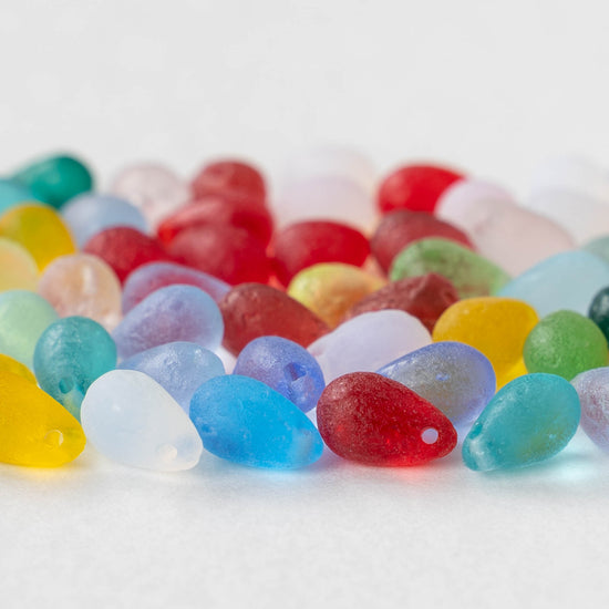 6x9mm Glass Teardrop Beads - Etched Color Mix - 30 Beads