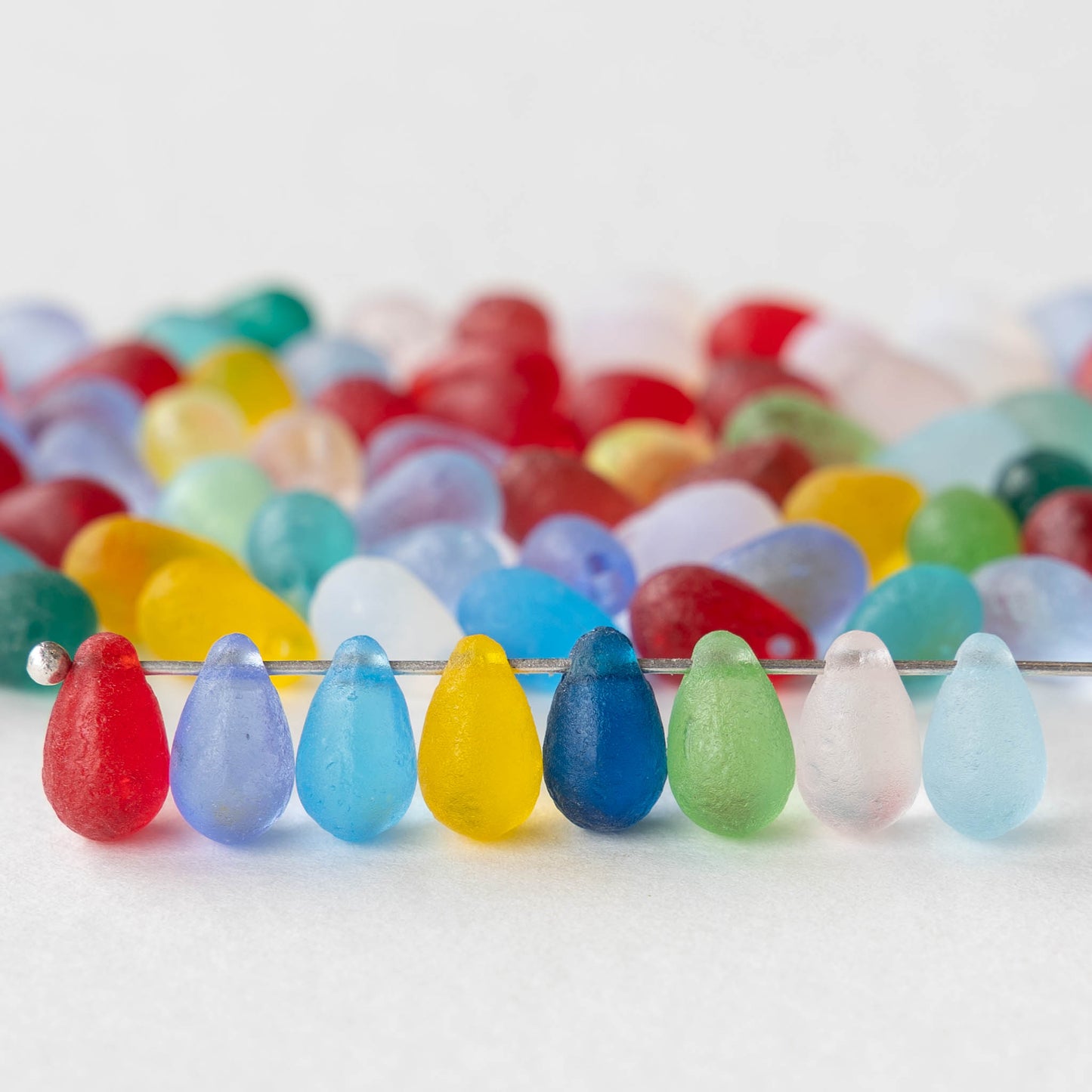 6x9mm Glass Teardrop Beads - Etched Color Mix - 30 Beads