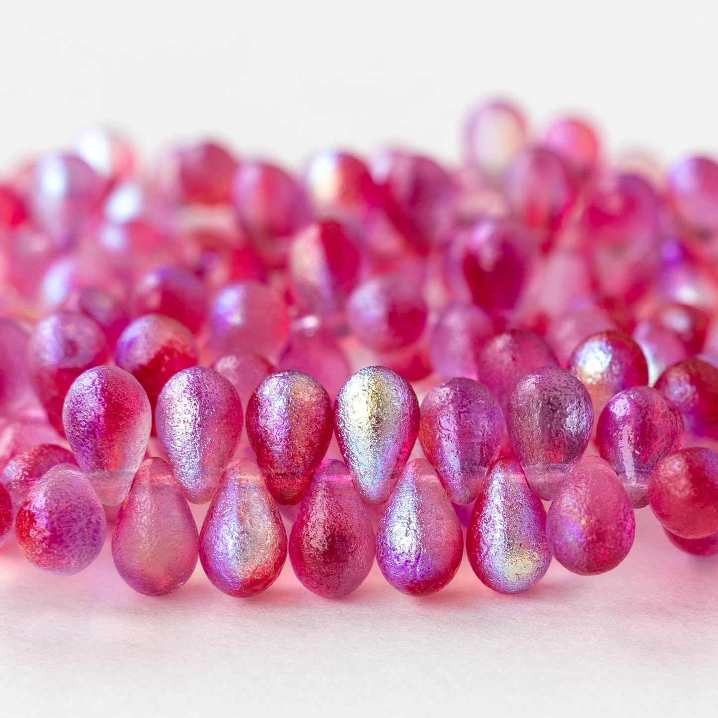 4x6mm & 6x9mm Glass Teardrop Beads - Magenta Pink