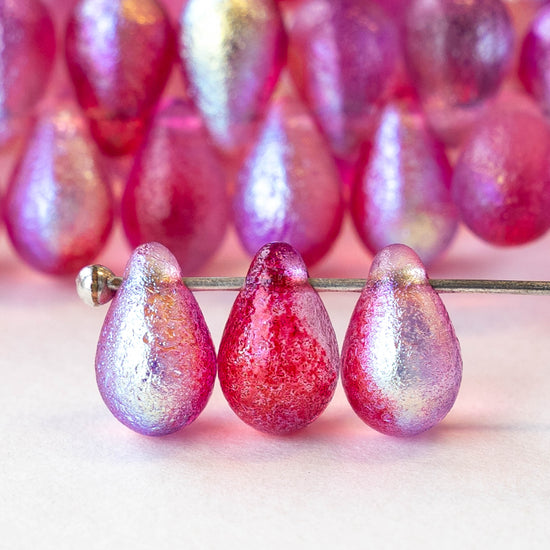 4x6mm & 6x9mm Glass Teardrop Beads - Magenta Pink