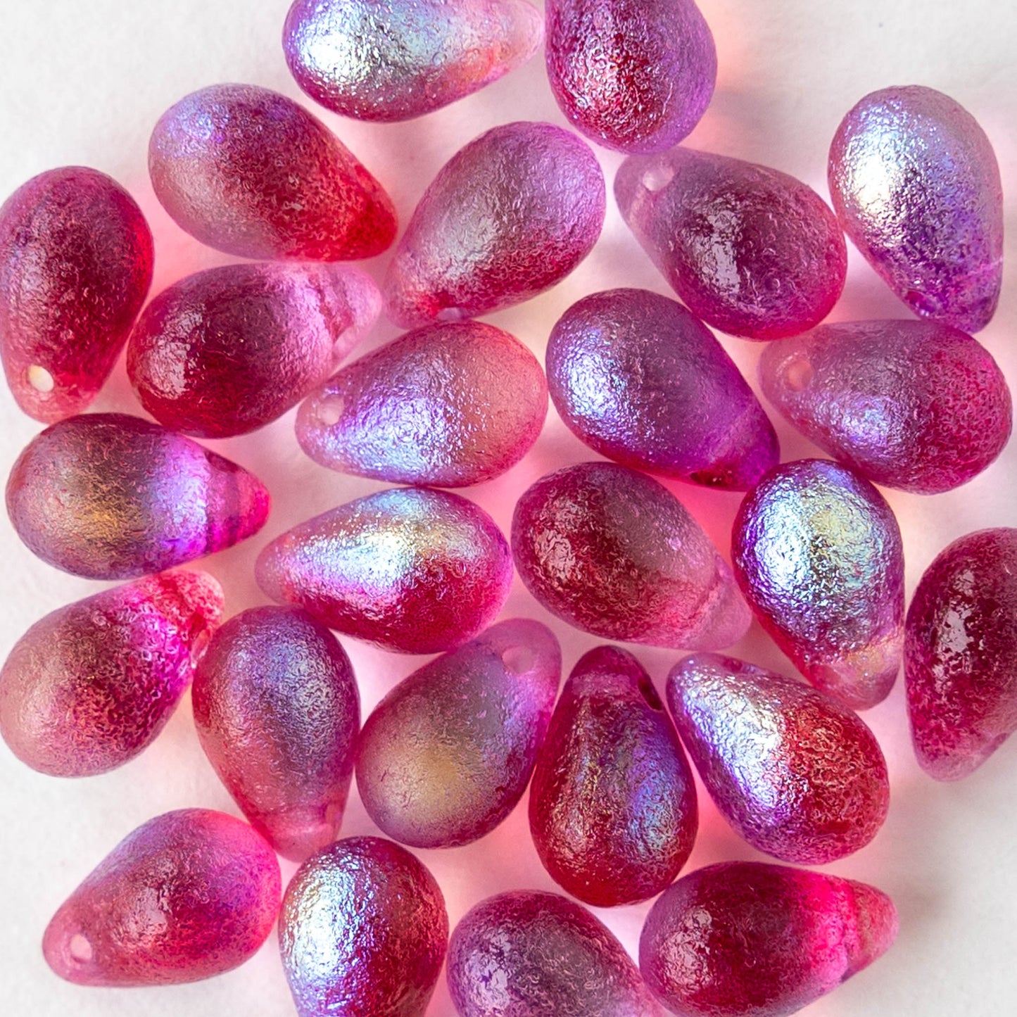 4x6mm & 6x9mm Glass Teardrop Beads - Magenta Pink