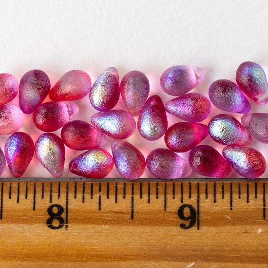 4x6mm & 6x9mm Glass Teardrop Beads - Magenta Pink