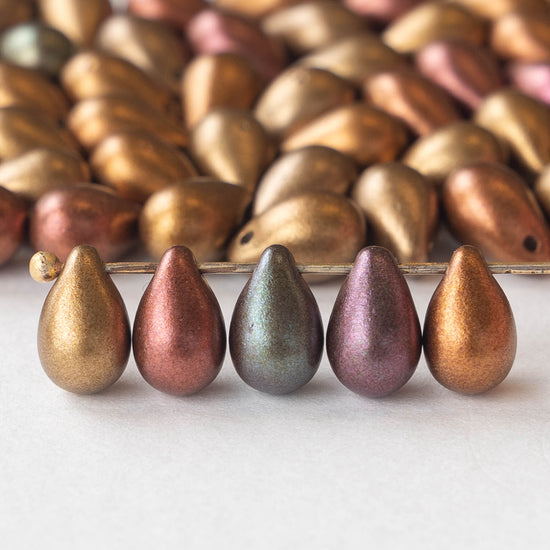 Load image into Gallery viewer, 6x9mm Glass Teardrop Beads - Matte Gold Iris - 60 Beads
